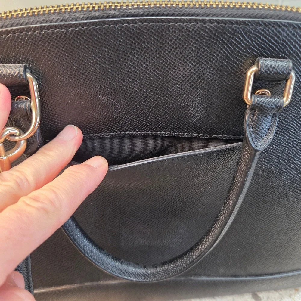 Coach Sierra Satchel Black Crossgrain Leather Dome Bag F27591 Womens